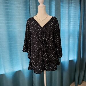 Large blue blouse with pink and white